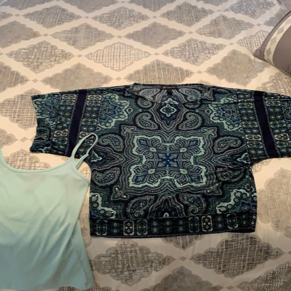 INC sheer blue top with cami